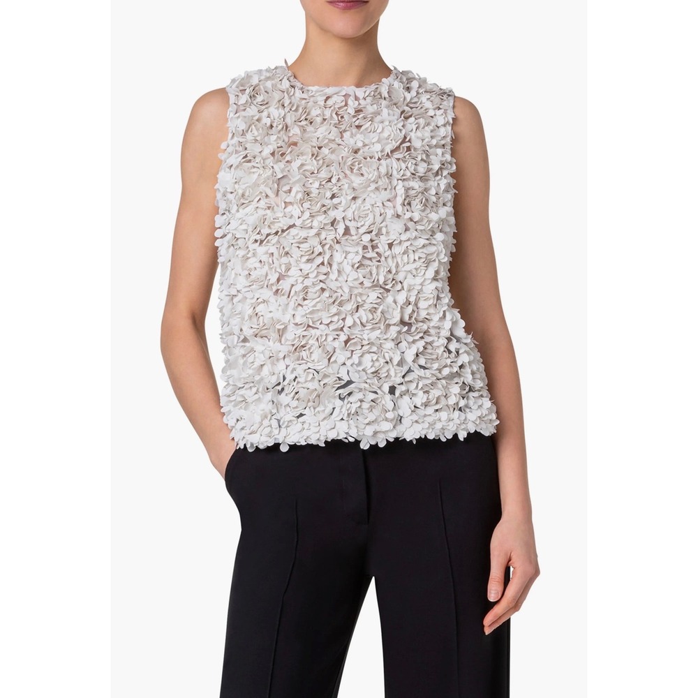 Akris Punto Laser Cut Flakes Shell Sleeveless Blouse Top Cream sz 2 $695